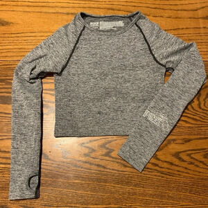 Pink Victoria’s Secret crop workout long sleeve gray thumb hole